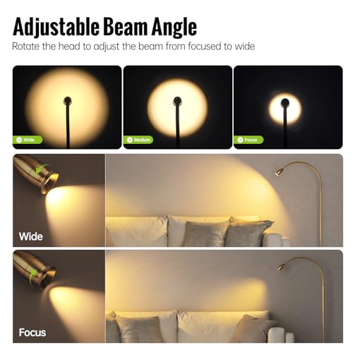 SpeePlant Reading Floor Lamp, 73" Standing Lamp with Dimmable Zoomable LED Spotlight, Adjustable Color Beam and Flexible Gooseneck, Remote & Pedal Control, for Reading Bedroom Crafting (Antique Brass) - Image 2