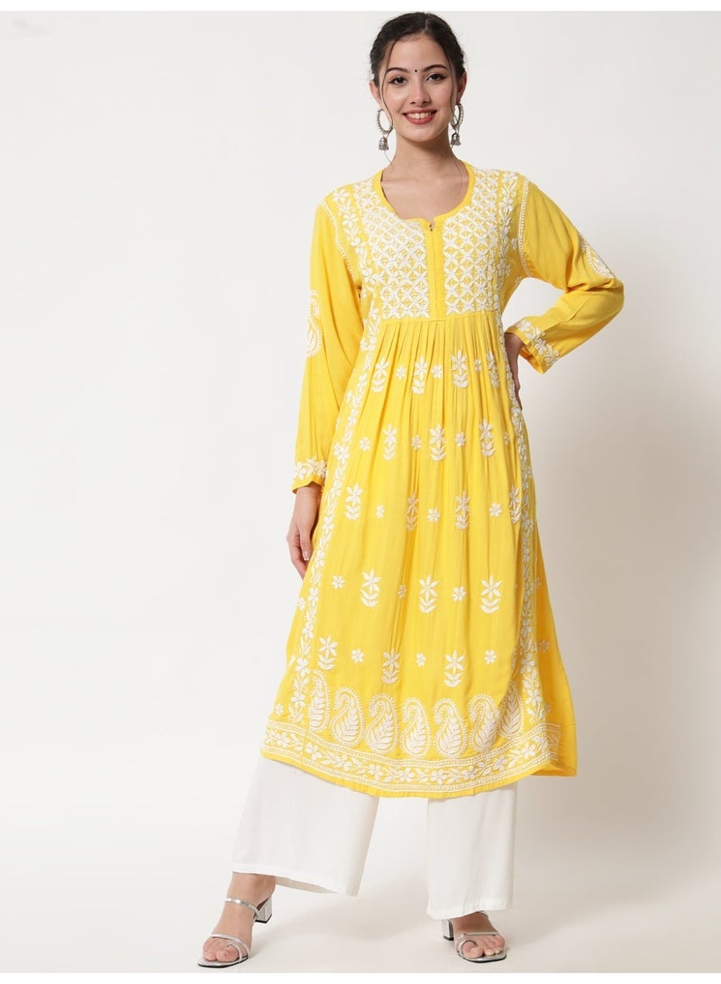 Alaya Women Hand Embroidered Chikankari Cotton Kurta-AL3549 - Image 1