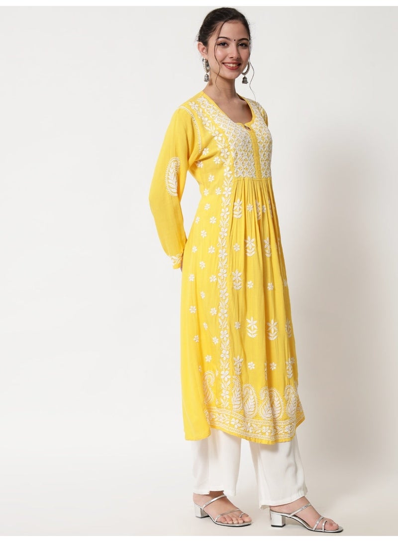 Alaya Women Hand Embroidered Chikankari Cotton Kurta-AL3549 - Image 4