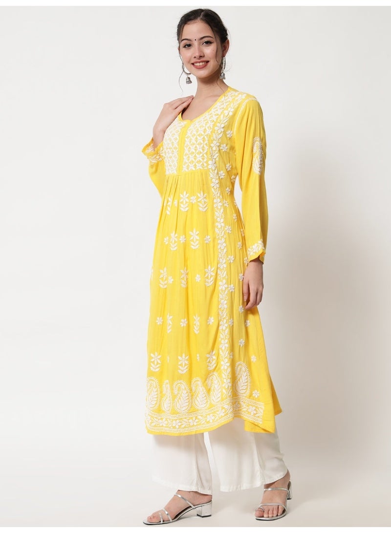Alaya Women Hand Embroidered Chikankari Cotton Kurta-AL3549 - Image 5