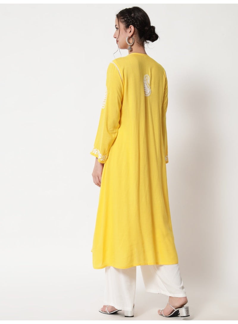 Alaya Women Hand Embroidered Chikankari Cotton Kurta-AL3549 - Image 2