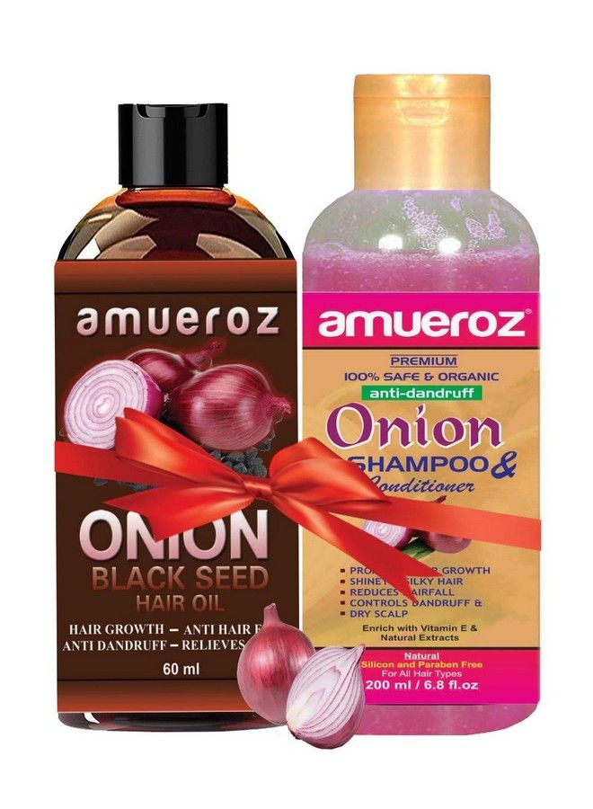 Amueroz Onion Shampoo For Hair Growth 200 Ml & Onion Black Seed Hair Oil For Hair Growth 60 Ml With Red Onion Extract And Essential Ingredients - Image 2