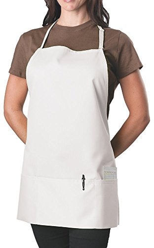 KNG White 3 Pocket Adjustable Bib Apron for Men and Women