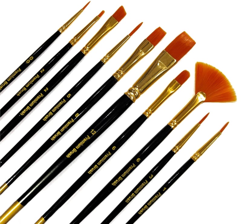 Definite Art Soft Bristles Painting Brushes Medium Handle for Students and Artists (Pack of 10 Mix Brush Set) - Image 2