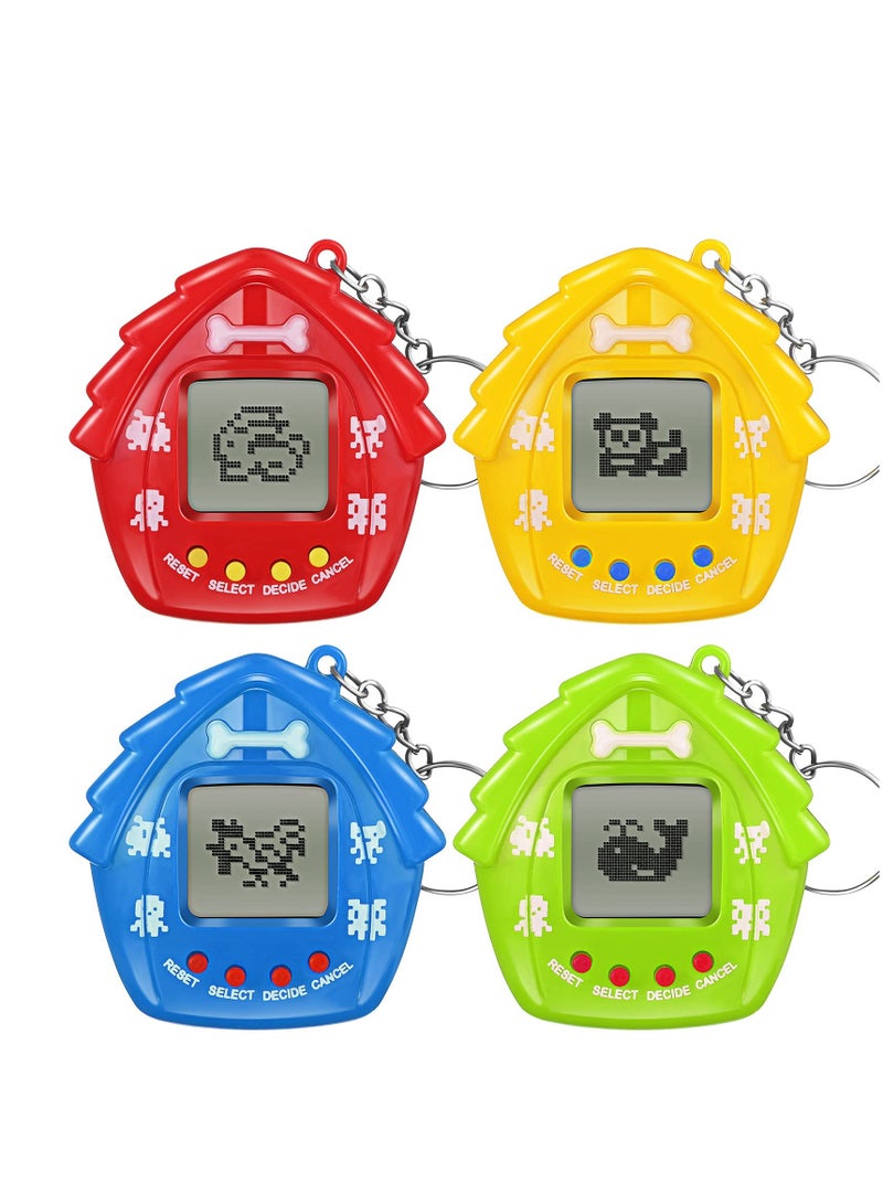 Excefore 4 Pieces Pet Keychain Electronic Pets Nostalgic Virtual Pet Nano Digital Pet Keyring Retro Handheld Game Machine for Boys Girls Adults, 2.2 x 2.2 Inch 168 Pets, Red Blue Yellow Green - Image 1
