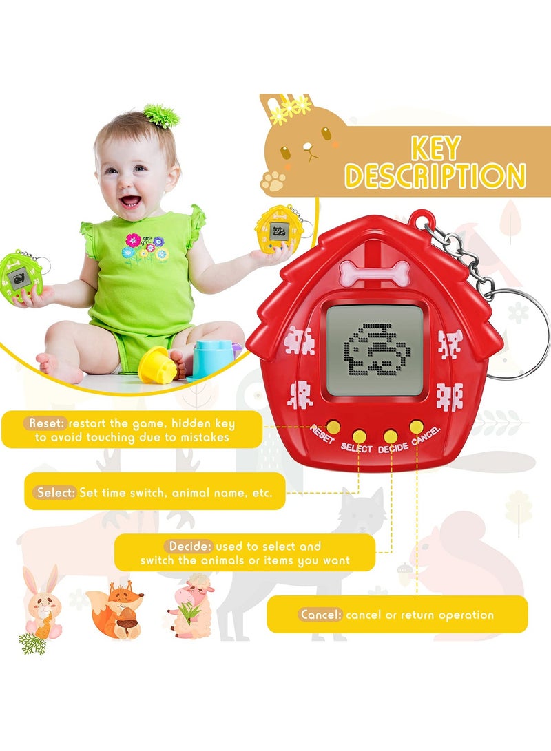 Excefore 4 Pieces Pet Keychain Electronic Pets Nostalgic Virtual Pet Nano Digital Pet Keyring Retro Handheld Game Machine for Boys Girls Adults, 2.2 x 2.2 Inch 168 Pets, Red Blue Yellow Green - Image 3