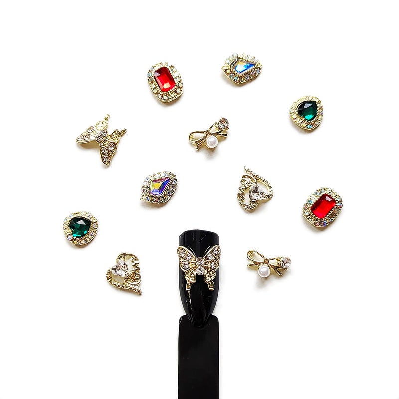 PUEEN 3D Nail Charms Wheel of 12pcs Resin & Alloy Rhinestones Nail Art Decoration Bow Flower DIY for Nails & Cell Phones (Style B) - BH001052