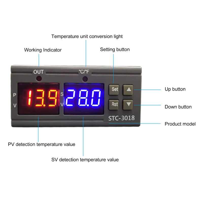 STC-3018 Temperature Controller, Digital LED Display Thermostat, Temperature Control Switch Micro Temperature Control Board Thermostat Sensor (24V) - Image 3