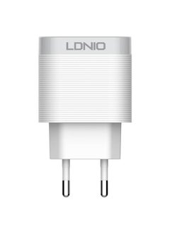إل دينو LDNIO A303Q شاحن سريع مع كابل من USB إلى Lightning ومنفذ USB 18 واط - أبيض  - Image 2