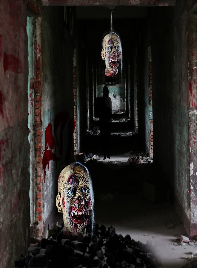KHC-KHF 10''x12.8'' Life-Size Bloody Cut Off Corpse Head Prop Halloween Scary Hanging Severed Head Decoration Zombie Head for Outdoor Indoor Haunted Houses Party Decor - Image 5