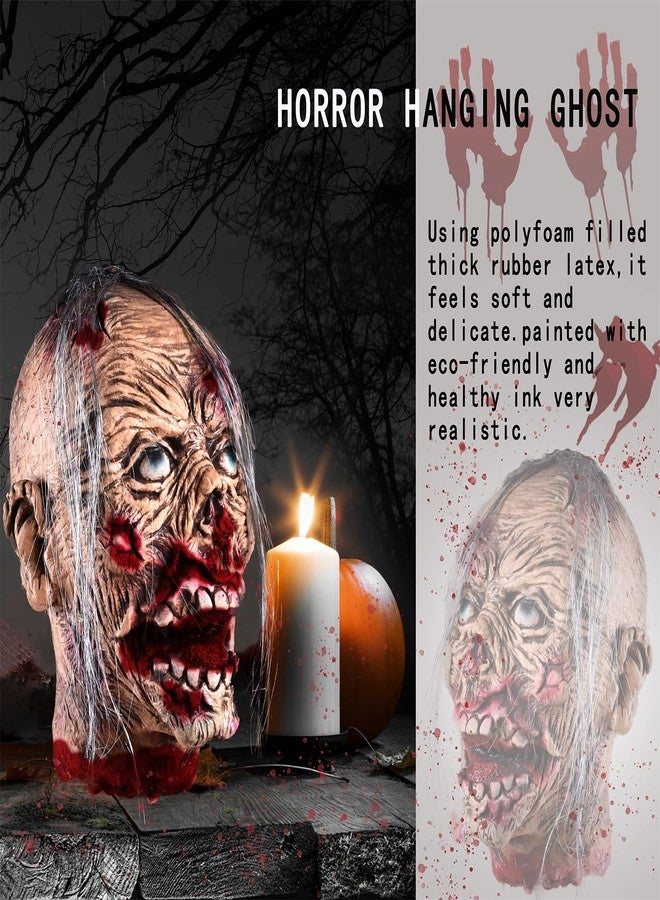KHC-KHF 10''x12.8'' Life-Size Bloody Cut Off Corpse Head Prop Halloween Scary Hanging Severed Head Decoration Zombie Head for Outdoor Indoor Haunted Houses Party Decor - Image 4