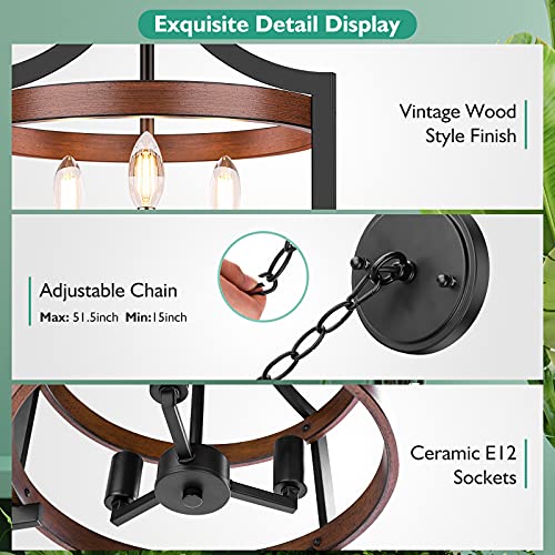 BesLowe 3-Light Farmhouse Chandelier, 14.5” Pendant Hanging Lighting Adjustable Height, Convertible Vintage Semi Flush Mount Ceiling Light Fixture, Rustic Chandeliers for Dining Room Foyer Entryway Kitchen - Image 2