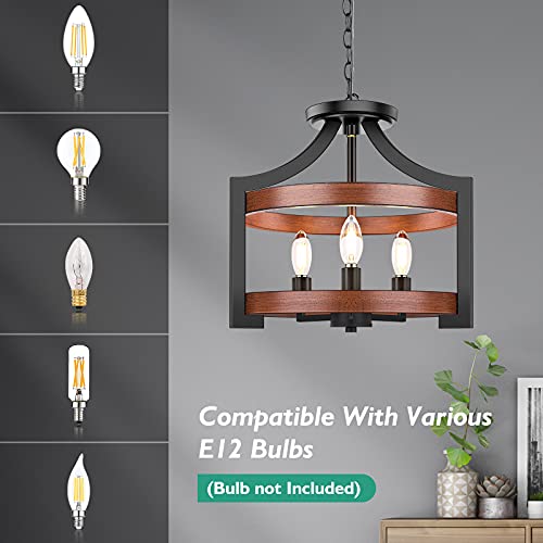BesLowe 3-Light Farmhouse Chandelier, 14.5” Pendant Hanging Lighting Adjustable Height, Convertible Vintage Semi Flush Mount Ceiling Light Fixture, Rustic Chandeliers for Dining Room Foyer Entryway Kitchen - Image 5