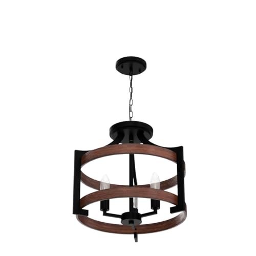BesLowe 3-Light Farmhouse Chandelier, 14.5” Pendant Hanging Lighting Adjustable Height, Convertible Vintage Semi Flush Mount Ceiling Light Fixture, Rustic Chandeliers for Dining Room Foyer Entryway Kitchen - Image 4