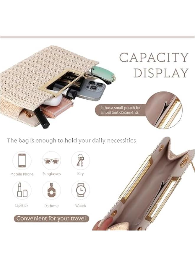 Arabest Top Handle Straw Clutch for Women Summer Clutch Straw Evening Bag Raffia Crossbody Purses Woven Beach Clutch - Image 5