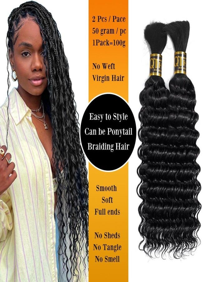 QTHAIR 18A Deep Wave Bulk Human Hair For Braiding No Weft (22"#1B(Natural Black)) 100% Unprocessed Brazilian Deep Wave Human Hair Virgin Hair Extensions Two Bundles Micro Braiding - Image 3