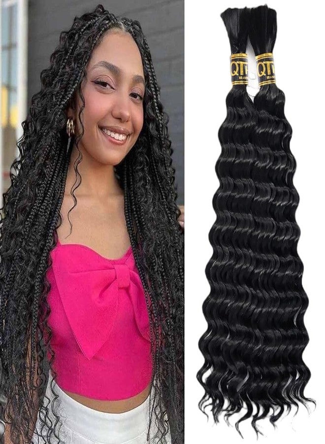 QTHAIR 18A Deep Wave Bulk Human Hair For Braiding No Weft (22"#1B(Natural Black)) 100% Unprocessed Brazilian Deep Wave Human Hair Virgin Hair Extensions Two Bundles Micro Braiding - Image 1