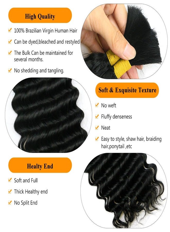 QTHAIR 18A Deep Wave Bulk Human Hair For Braiding No Weft (22"#1B(Natural Black)) 100% Unprocessed Brazilian Deep Wave Human Hair Virgin Hair Extensions Two Bundles Micro Braiding - Image 5