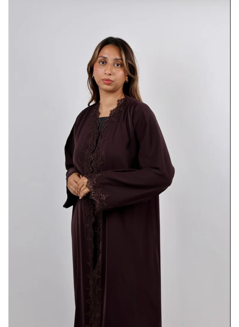 JAMEELA  Chocolate Shimmer Stone-Encrusted Abaya for Women | Best Price UAE