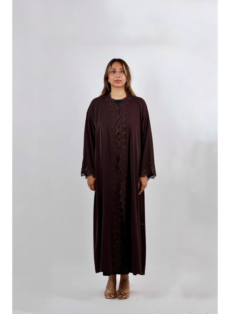 JAMEELA  Chocolate Shimmer Stone-Encrusted Abaya for Women | Best Price UAE