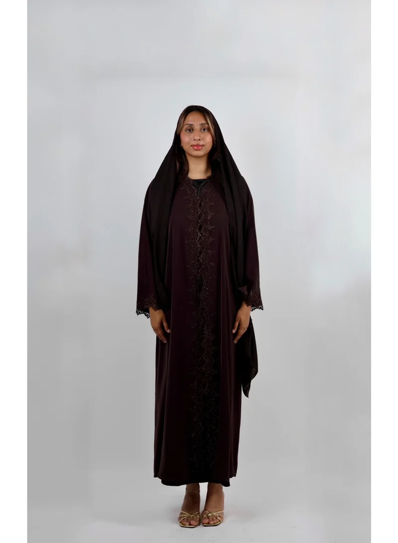 JAMEELA  Chocolate Shimmer Stone-Encrusted Abaya for Women | Best Price UAE