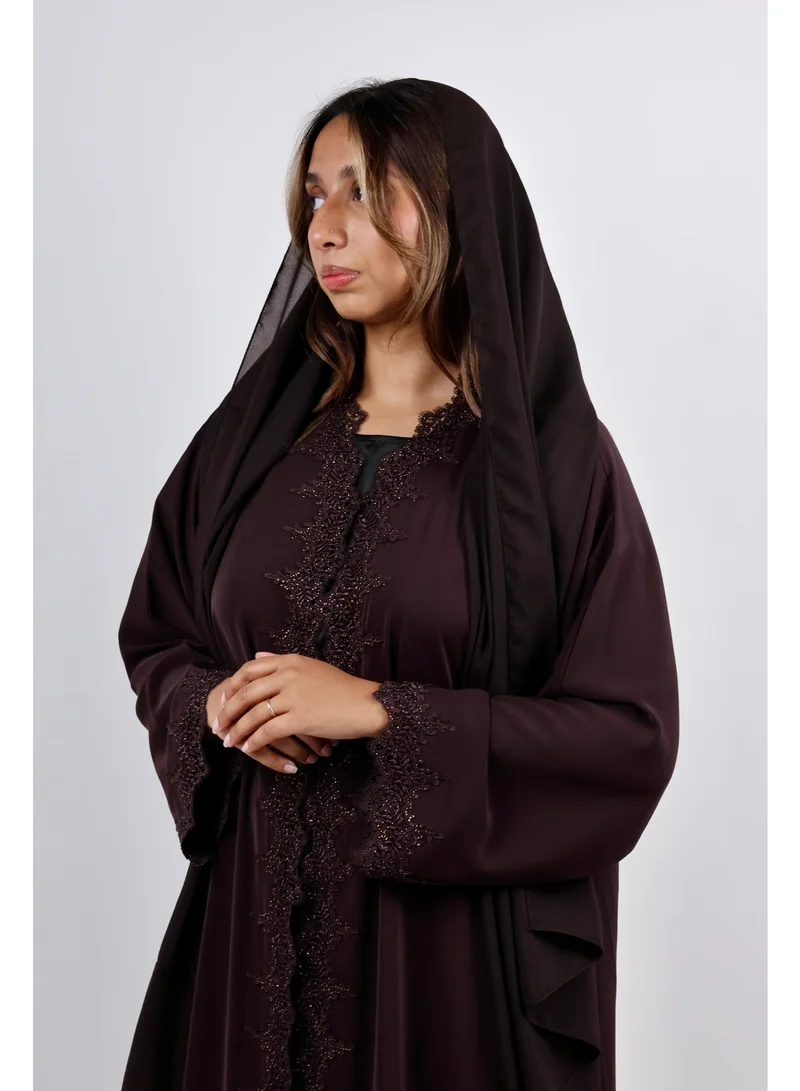 JAMEELA  Chocolate Shimmer Stone-Encrusted Abaya for Women | Best Price UAE