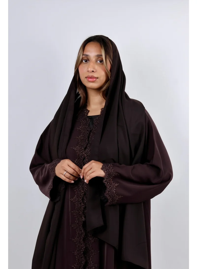 JAMEELA Chocolate Shimmer Stone-Encrusted Abaya