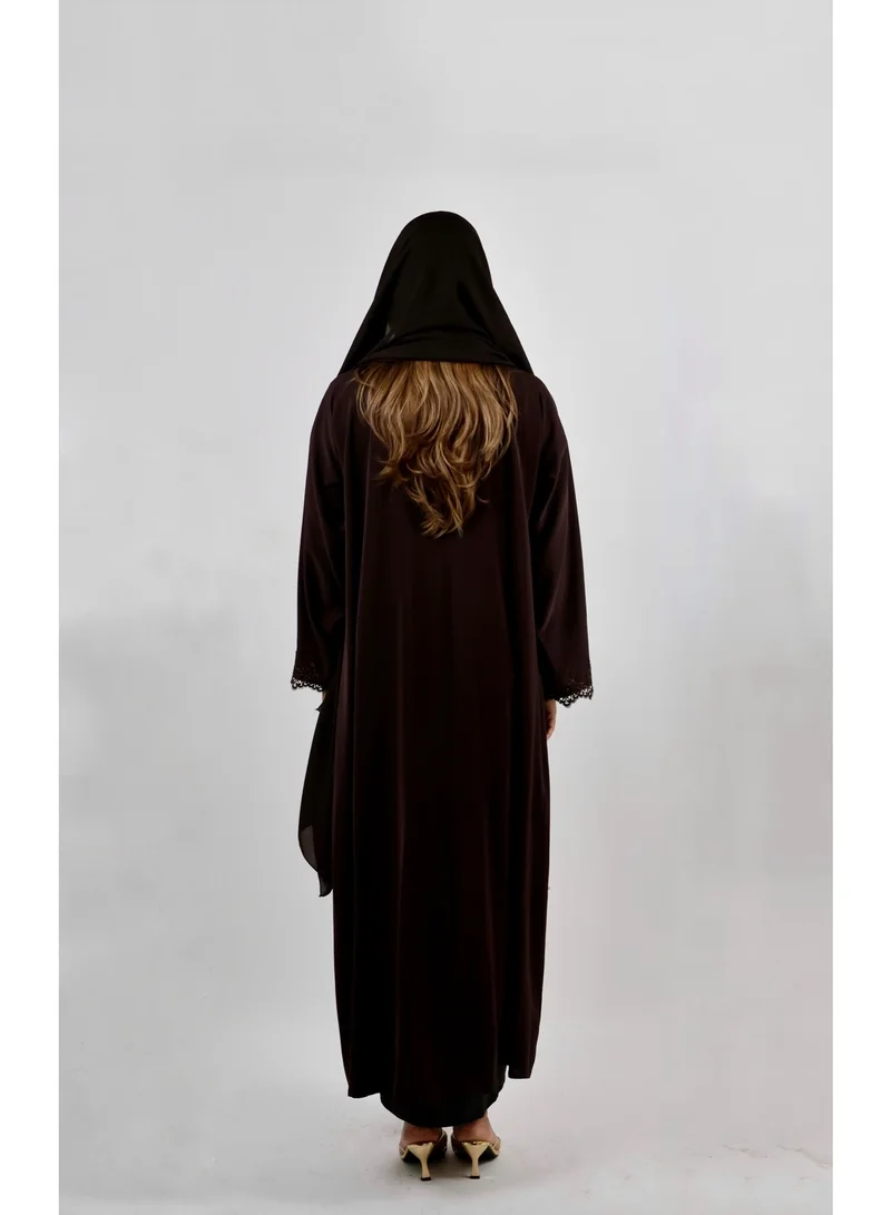 JAMEELA  Chocolate Shimmer Stone-Encrusted Abaya for Women | Best Price UAE
