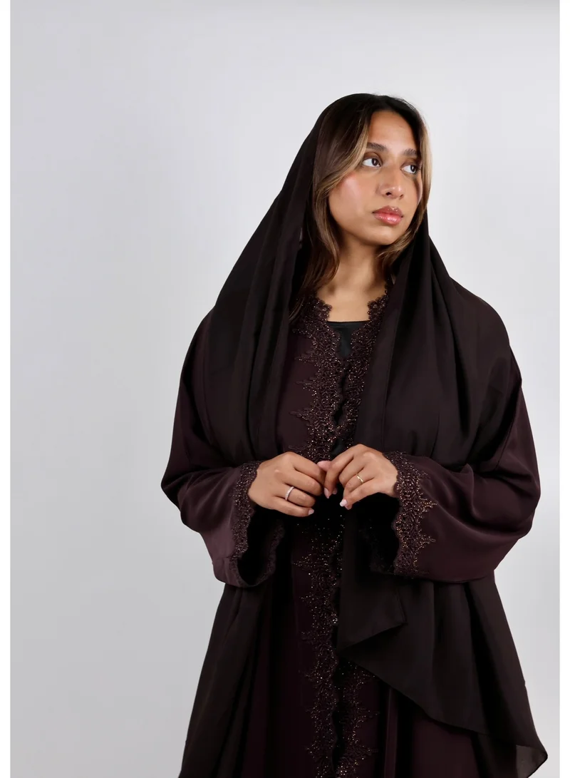 JAMEELA Chocolate Shimmer Stone-Encrusted Abaya