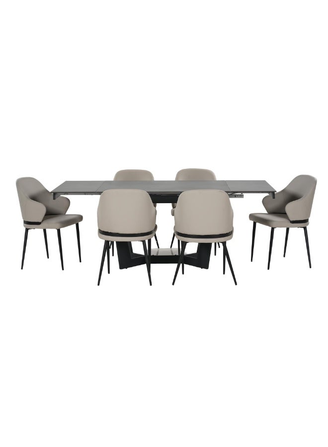 ROYALOAK Lucas Glass Dining Table 6 Seater Set, Extendable Sintered Top with Metal Powder-Coated Legs, Leatherette Cushioned Dining Chairs Set of 6, Supportive Backrest, Built for Everyday Use - Image 3