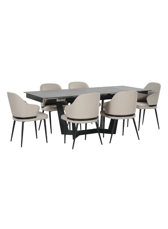 ROYALOAK Lucas Glass Dining Table 6 Seater Set, Extendable Sintered Top with Metal Powder-Coated Legs, Leatherette Cushioned Dining Chairs Set of 6, Supportive Backrest, Built for Everyday Use - Image 4