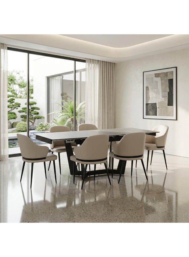 ROYALOAK Lucas Glass Dining Table 6 Seater Set, Extendable Sintered Top with Metal Powder-Coated Legs, Leatherette Cushioned Dining Chairs Set of 6, Supportive Backrest, Built for Everyday Use - Image 2