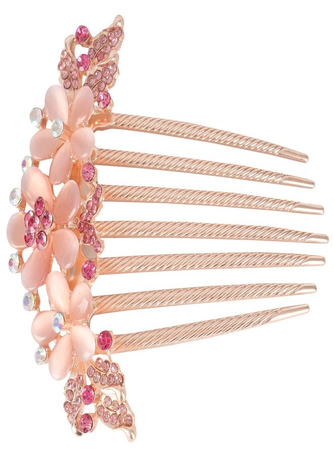 ZEMANIA مشط جانبي للشعر من زيمانيا مزين بزهرة كريستالية أكريليك | قطعة شعر ذهبية مرصعة بأحجار الراين لحفلات الزفاف والخطوبة، إكسسوارات شعر للنساء والفتيات (أحمر) - Image 2