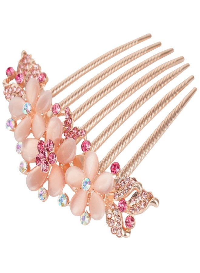 ZEMANIA مشط جانبي للشعر من زيمانيا مزين بزهرة كريستالية أكريليك | قطعة شعر ذهبية مرصعة بأحجار الراين لحفلات الزفاف والخطوبة، إكسسوارات شعر للنساء والفتيات (أحمر) - Image 3