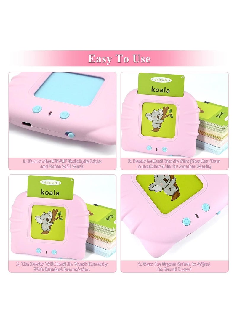 Flash Cards for Toddlers 2-4 Years, 112 Audible Talking Flash Cards 224 Words Educational Toys for 2 3 4 5 6 Year Old Boys Girls, Sight Words Flash Cards (Pink01) - Image 4