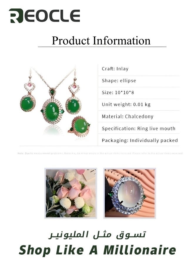 ريوكل طقم مجوهرات نسائي مكون من 3 قطع من العقيق الأبيض وخاتم وأقراط وقلادة طقم مجوهرات أنيق من الكريستال كهدية للزوجة أو الصديقة أو الأم - Image 5