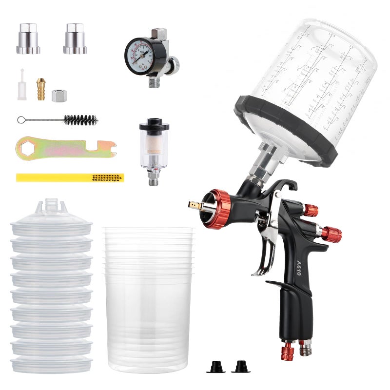 AEROPRO Tools R500 LVLP Air Spray Gun with 22 Ounce Disposable Paint Cups, A610 Paint Guns Automotive, Car Paint Gun Sprayer, Paint Gun for House Painting, Car, Furniture, Varnish and Top Coat - Image 1