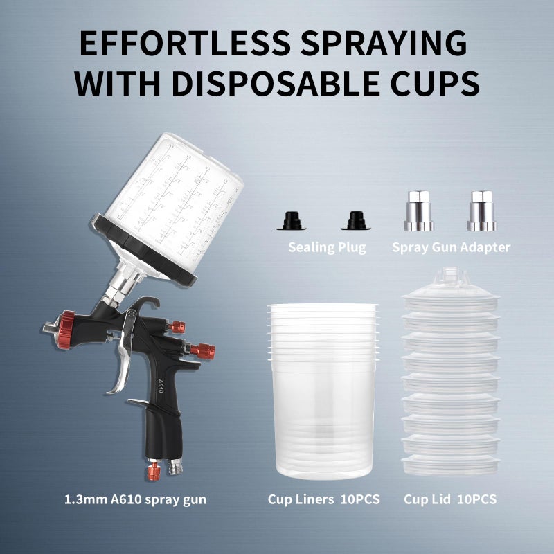 AEROPRO Tools R500 LVLP Air Spray Gun with 22 Ounce Disposable Paint Cups, A610 Paint Guns Automotive, Car Paint Gun Sprayer, Paint Gun for House Painting, Car, Furniture, Varnish and Top Coat - Image 2
