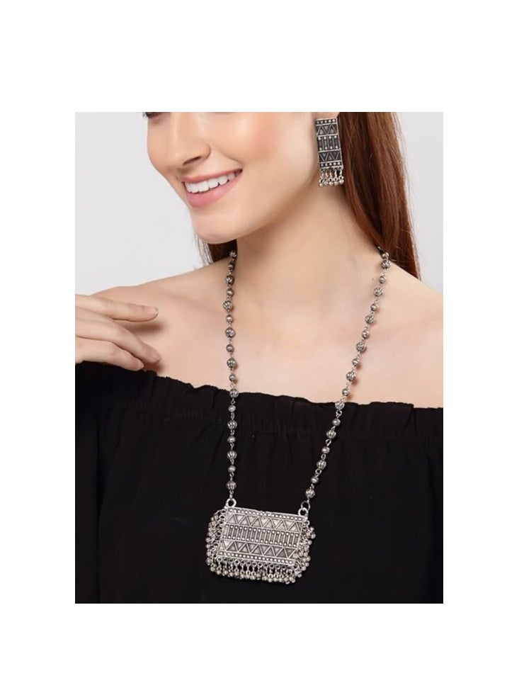 Shining Diva Fashion Shining Diva Fashion Latest Stylish Traditional Oxidised Silver Necklace Jewellery Set for Women (13102s)  - Image 3