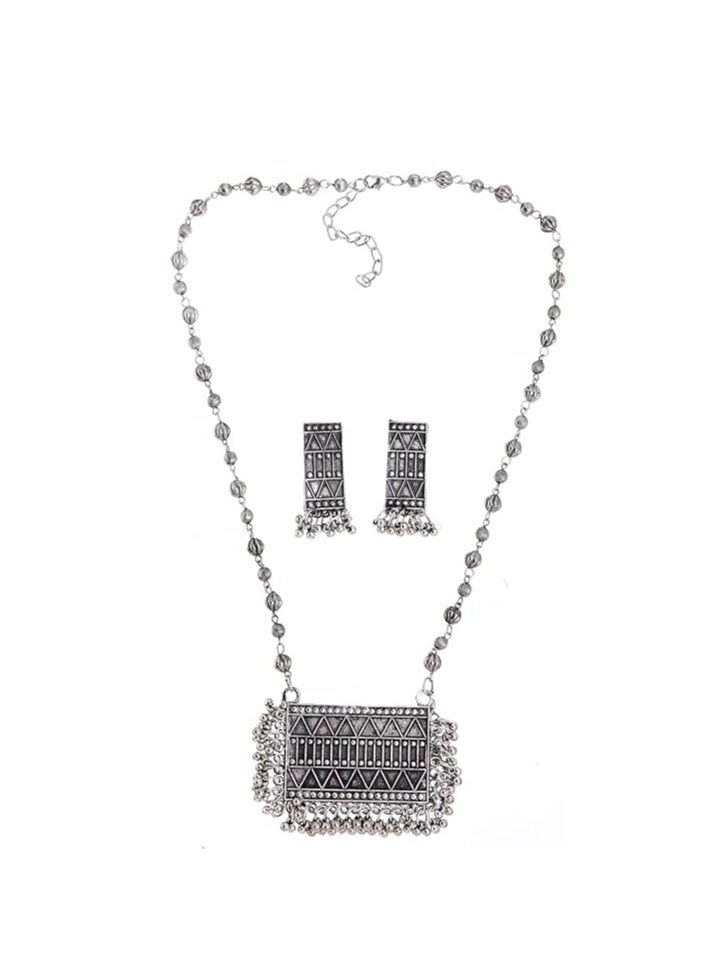 Shining Diva Fashion Shining Diva Fashion Latest Stylish Traditional Oxidised Silver Necklace Jewellery Set for Women (13102s)  - Image 1