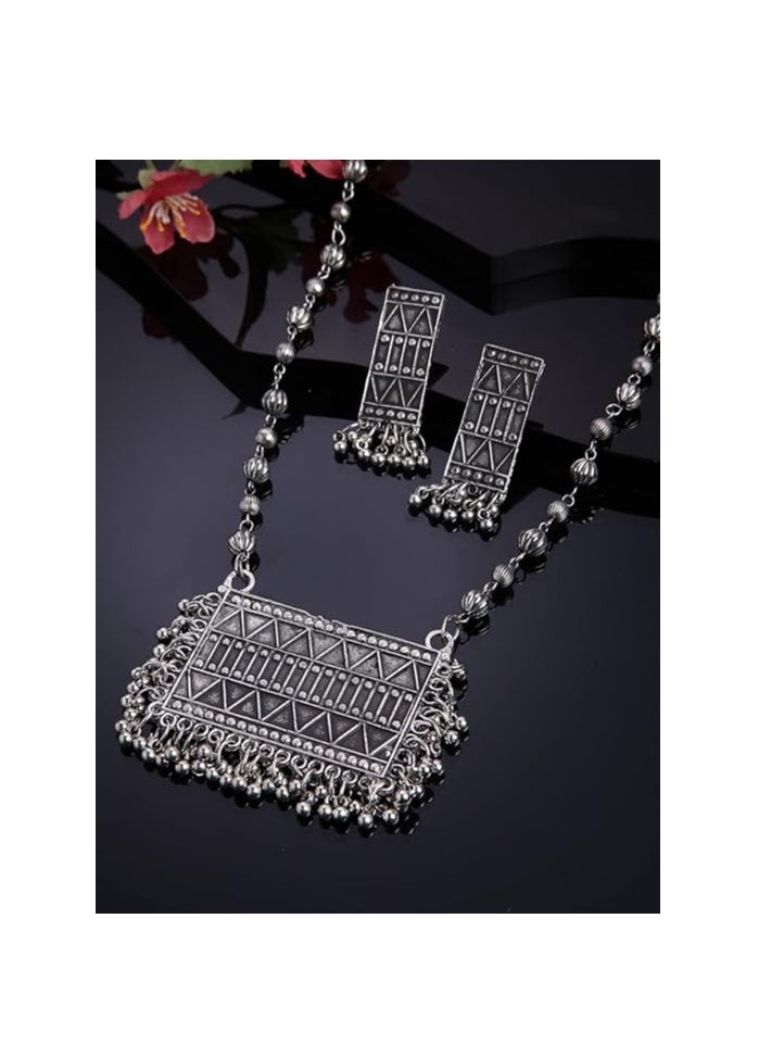 Shining Diva Fashion Shining Diva Fashion Latest Stylish Traditional Oxidised Silver Necklace Jewellery Set for Women (13102s)  - Image 2