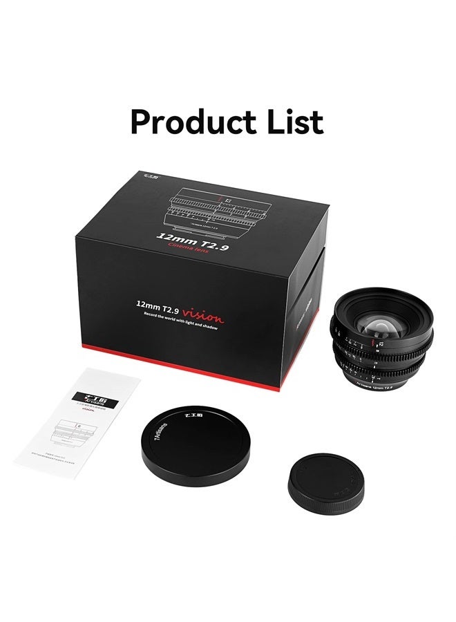 7artisans 7 Artisans 12mm T2.9 Large Aperture APS-C Ultra Wide Angle Cine Lens, Manual Fixed Focus Low Distortion Cinema Lens Compatible for Canon RF Mount EOS R, RED, R3, R5, R6, R7, R10, RP, Black - Image 5
