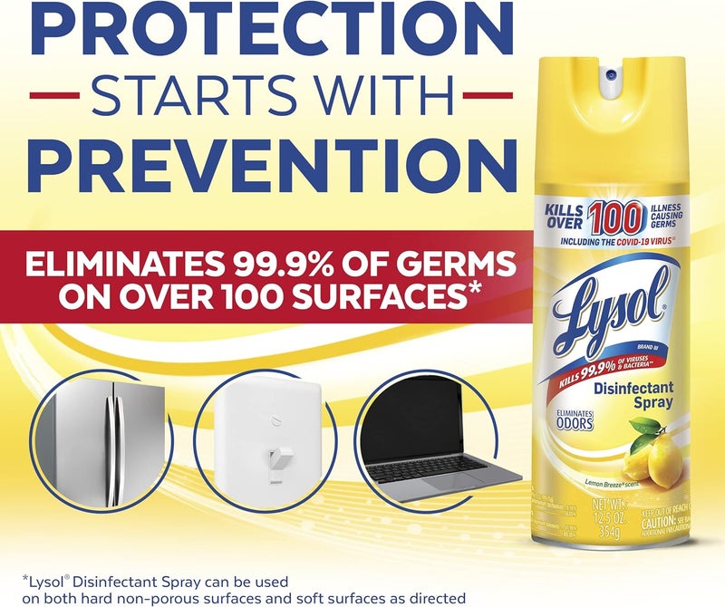 Lysol Disinfectant Spray, Sanitizing and Antibacterial Spray, For Disinfecting and Deodorizing, Lemon Breeze, 12.5oz - Image 3