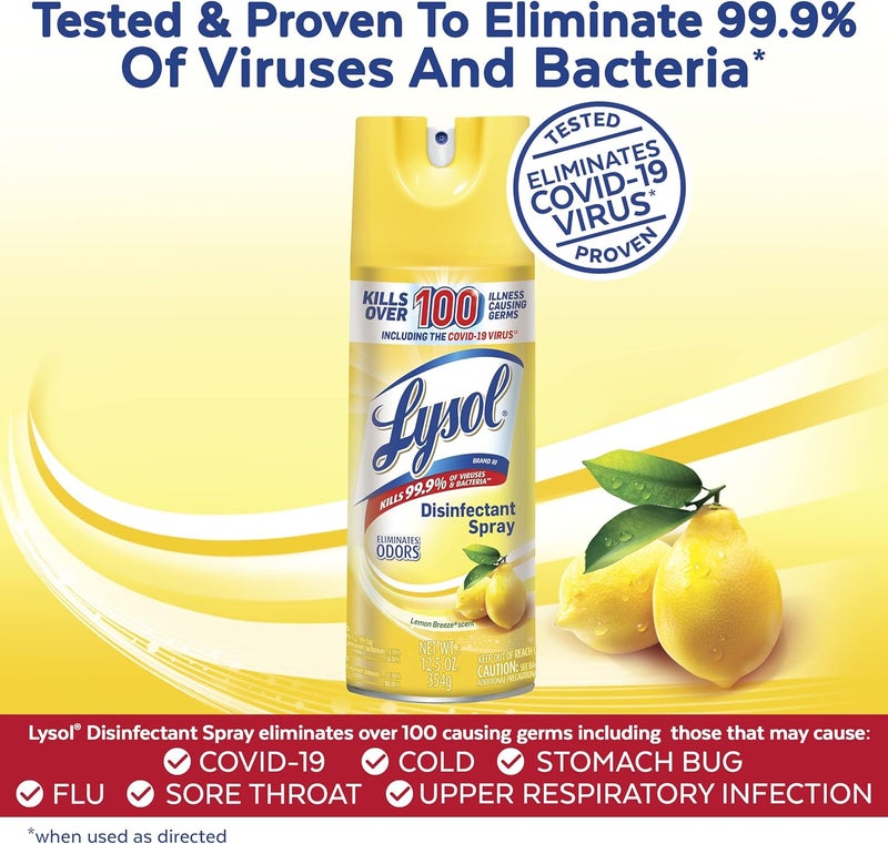 Lysol Disinfectant Spray, Sanitizing and Antibacterial Spray, For Disinfecting and Deodorizing, Lemon Breeze, 12.5oz - Image 1