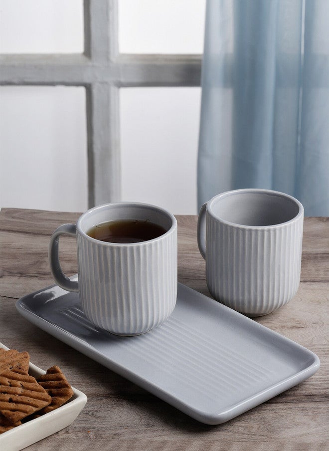 Arrabi Grey Textured Ceramic Microwave Safe 2 Piece Mug with Tray - 220ml - Image 1