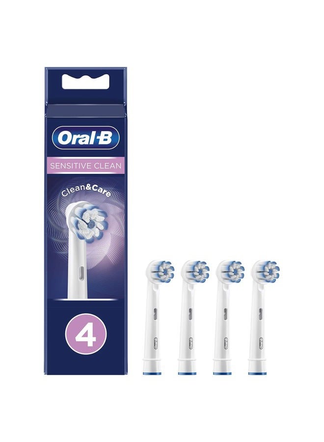 Oral-B Sensitive Clean Electric Toothbrush Head with Clean & Care Technology, Extra Soft Bristles for Gentle Plaque Removal, Pack of 4, White, [UK version]