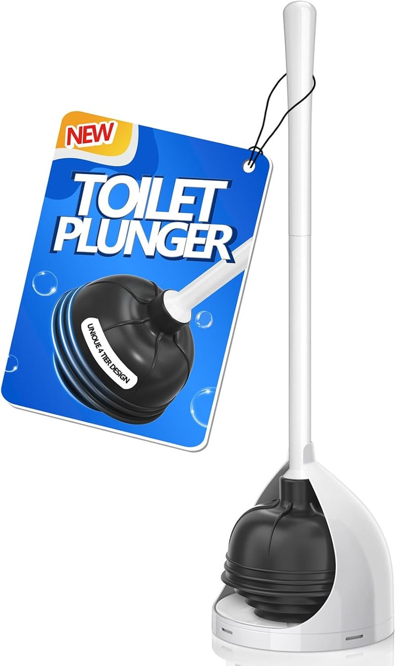 uptronic Toilet Plunger with Holder, Unique Plunger with All-Angle Design, Plungers for Bathroom with Holder, Heavy Duty Toilet Plunger for 5.7-inch Toilet Drain Bathroom Cleaning - Image 1