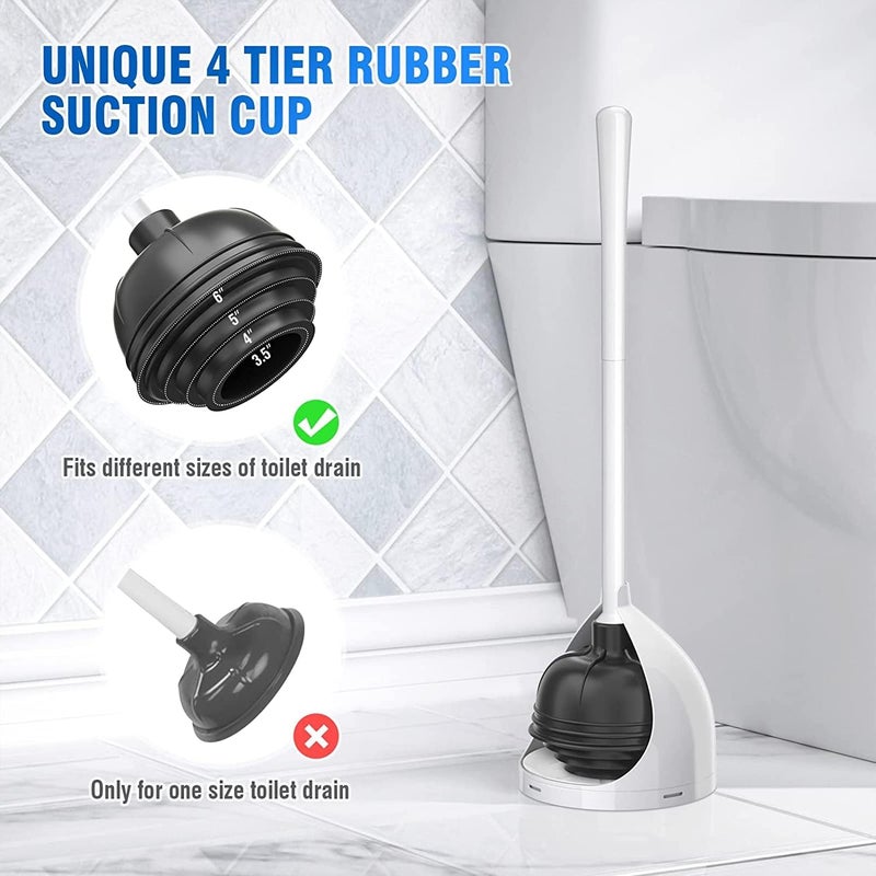 uptronic Toilet Plunger with Holder, Unique Plunger with All-Angle Design, Plungers for Bathroom with Holder, Heavy Duty Toilet Plunger for 5.7-inch Toilet Drain Bathroom Cleaning - Image 3