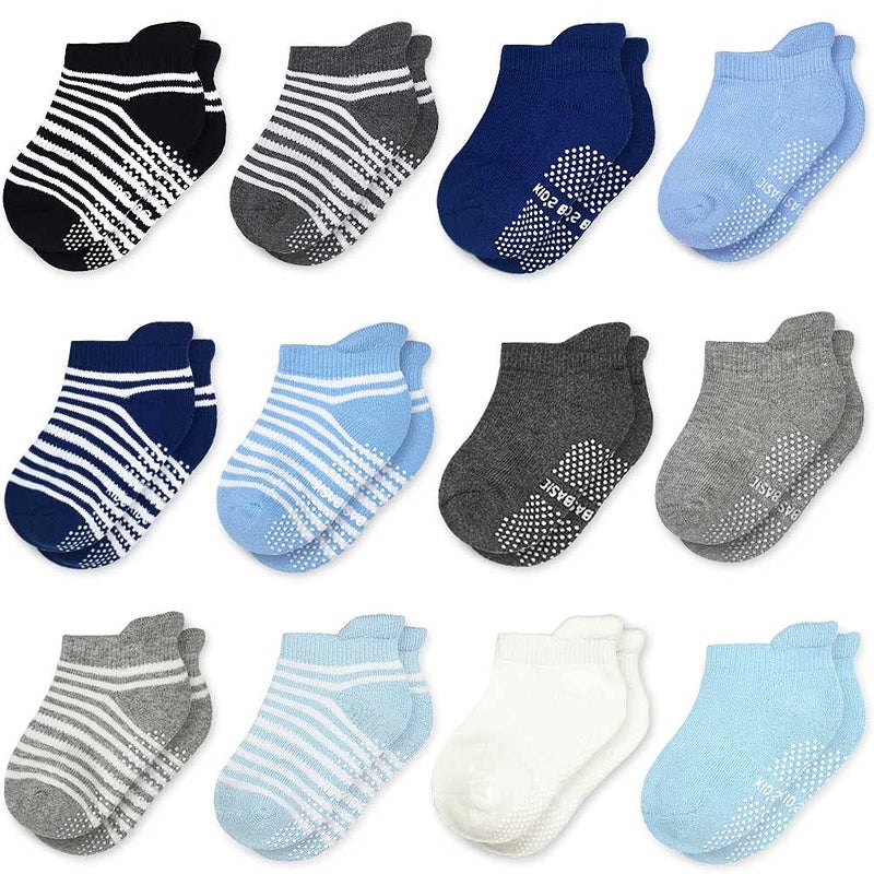 Tphon Non Slip Kids Toddler Socks with Grippers Baby 12 Pairs Anti Skid Socks for Boys Girls for 1-3 Year Children - Image 1