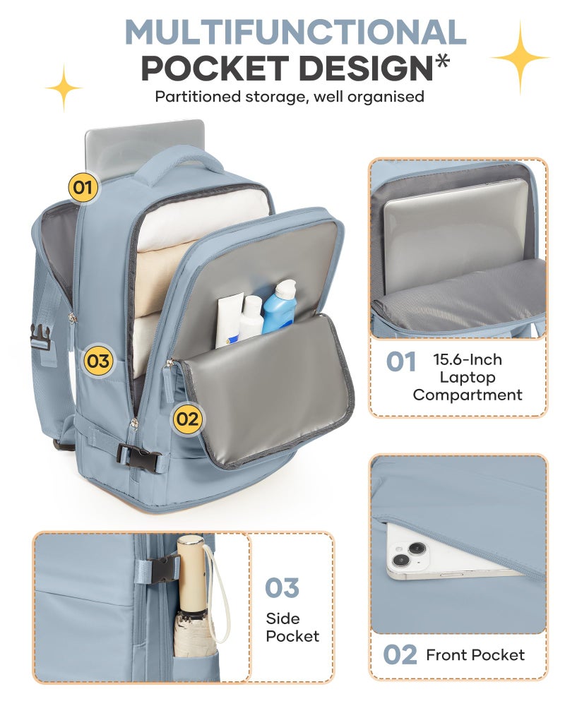 coofay Travel Backpack For Women Men Airline Approved Carry On Backpack Flight Approved Waterproof Sports Luggage Backpack Casual Daypack Small Hiking Backpack Grey Blue - Image 4